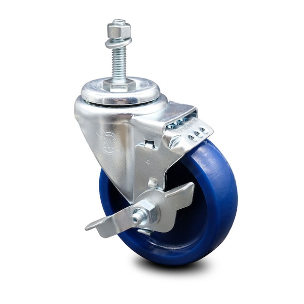 Service Caster 4 Inch Solid Polyurethane Wheel Swivel 10mm Threaded Stem Caster with Brake SCC-TS20S414-SPUS-TLB-M1015 - main